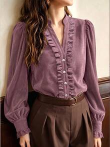 Auvina Plus Size Women's Woven Casual Women's Blouse Fall - Purple - View 3