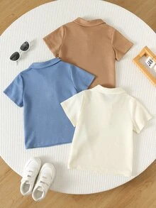 SHEIN 兒童男童 Polo 短袖 T 恤，純色短袖領口上衣 - 彩色 - 查看 5