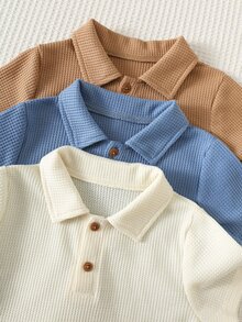 SHEIN 兒童男童 Polo 短袖 T 恤，純色短袖領口上衣 - 彩色 - 查看 10