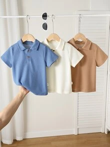 SHEIN 兒童男童 Polo 短袖 T 恤，純色短袖領口上衣 - 彩色 - 查看 9