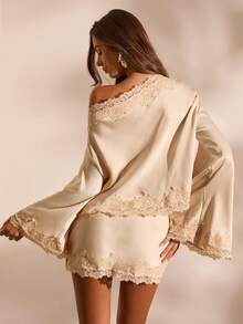 Opulessa Casual Solid Color Woven Patchwork Shirt & Skirt Women's 2 Pieces Set - White - View 1