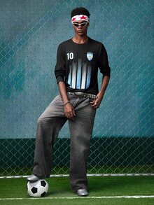 EVRINFINITE Men's Football Style Blue & White Gradient Striped Print Long Sleeve T-Shirt | Suitable For Autumn/Winter Wear | Comfortable & Breathable | Leading Fashion - Black - View 7