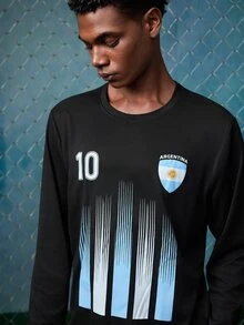 EVRINFINITE Men's Football Style Blue & White Gradient Striped Print Long Sleeve T-Shirt | Suitable For Autumn/Winter Wear | Comfortable & Breathable | Leading Fashion - Black - View 5