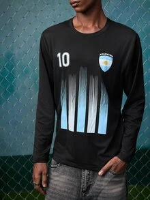 EVRINFINITE Men's Football Style Blue & White Gradient Striped Print Long Sleeve T-Shirt | Suitable For Autumn/Winter Wear | Comfortable & Breathable | Leading Fashion - Black - View 6