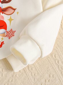 SHEIN 女童米杏色家庭款聖誕麋鹿費爾島雪花聖誕帽印花針織舒適保暖加厚內裡運動衫 - 米色 - 查看 6