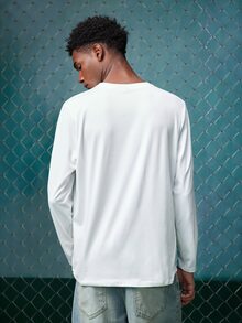 EVRINFINITE Men's Casual Letter Print Round Neck Slim Fit Long Sleeve T-Shirt, Autumn - White - View 2