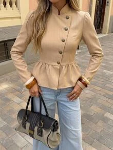 Serisse Women's Textured Striped Beige Jacket - Beige - View 4
