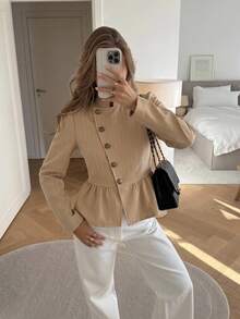 Serisse Women's Textured Striped Beige Jacket - Beige - View 1