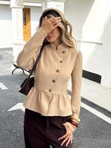 Serisse Women's Textured Striped Beige Jacket - Beige - View 5