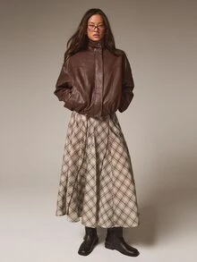 Athîral Women's Solid Color PU Leather Fashion Versatile Long Sleeve Jacket - Brown - View 3