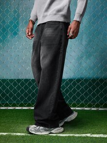 EVRINFINITE Hearty Haven 1pc American Vintage Washed Distressed High Street Straight Leg Loose Casual Versatile Wide Leg Floor Length Jeans For Men - No Accessories - Black - View 6