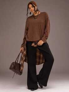 Freevana Kaos Oversize Polos Ukuran Besar dengan Bahu Jatuh - Coffee Brown - View 3