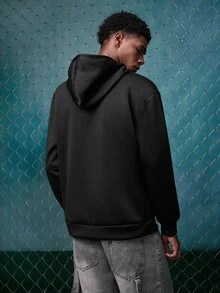 EVRINFINITE Men's Letter Printed Drawstring Hoodie, For Fall, Long Sleeve Top - Black - View 2