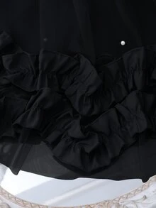 Tween Girls Elegant Fashion Ruffle Trim Pearl Decor Mesh Girls Mini Dress, Graduation, Outfit - Black - View 5