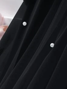 Tween Girls Elegant Fashion Ruffle Trim Pearl Decor Mesh Girls Mini Dress, Graduation, Outfit - Black - View 4