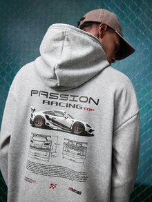 EVRINFINITE Men's Printed Hoodie, Car Enthusiast Gift, Car Themed Hoodie, For Fall, Long Sleeve Top - Grey - View 5