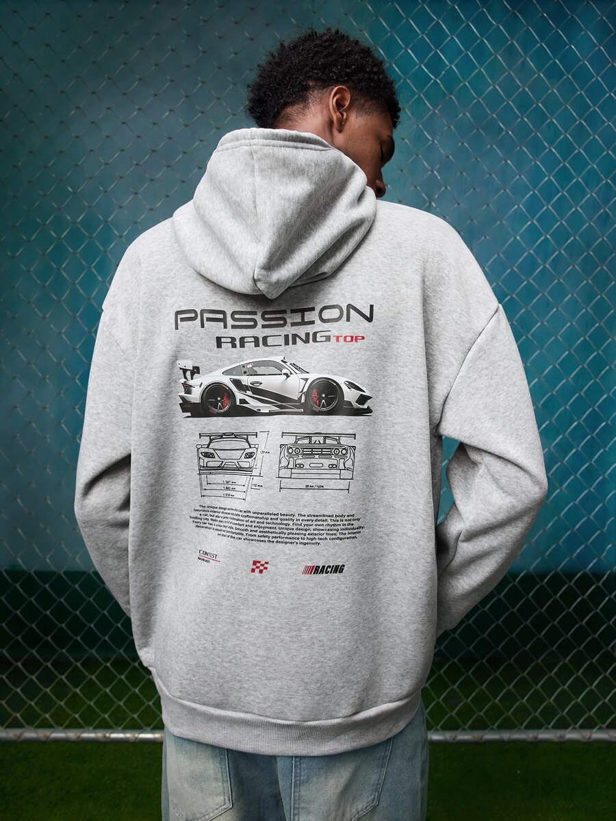 EVRINFINITE Men's Printed Hoodie, Car Enthusiast Gift, Car Themed Hoodie, For Fall, Long Sleeve Top - Grey - View 1