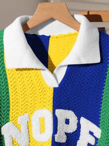 Fashionable Casual American Street Style Autumn/Winter New Colorblock Striped Polo Pullover Sweater For Girl - Multicolor - View 6