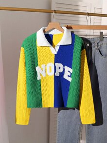 Fashionable Casual American Street Style Autumn/Winter New Colorblock Striped Polo Pullover Sweater For Girl - Multicolor - View 9