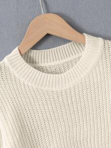 SHEIN Genkimix Kids Tween Girl Casual All-Match Versatile Solid Color Cropped Sweater Autumn Fall Everyday School White Pullover - Apricot - View 5