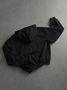 Manfinity Hypemode Men's Solid Color Long Sleeve Zip-Up Casual Hoodie - Black - View 2