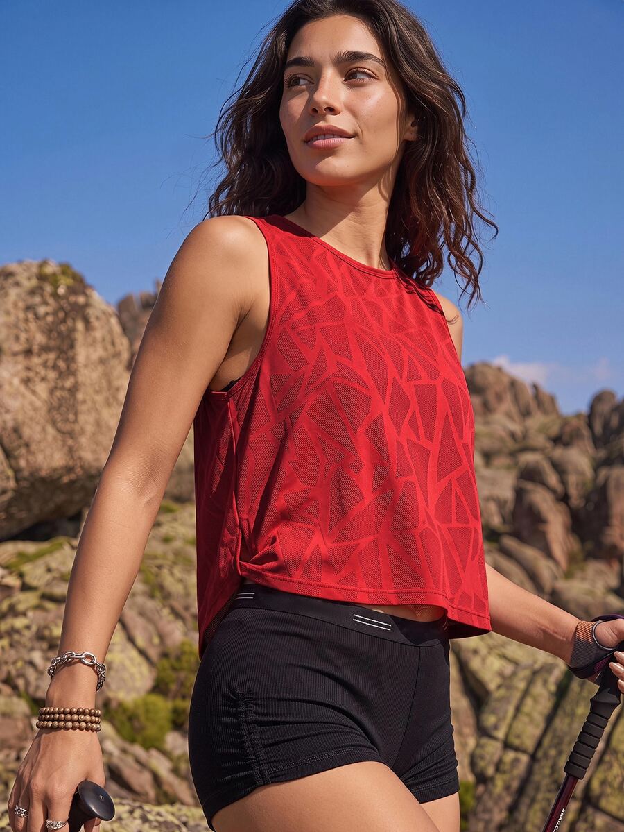 Exploreva Exploreva Casual Solid Color Breathable Sports Tank Top, Summer - Red - View 1