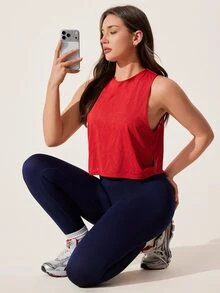 Exploreva Exploreva Casual Solid Color Breathable Sports Tank Top, Summer - Red - View 6