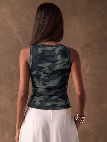 SHEIN BAE Women's Summer Casual Camouflage Print Tank Top - Multicolor - View 2