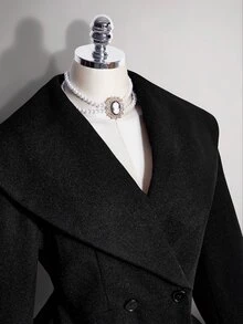 SHEIN ICON Plus-Size Women's Retro Sexy Formal Simple Elegant Large Lapel Urban Commuting Heiress Style Double-Breasted Black Overcoat Autumn Office Evening - Black - View 6
