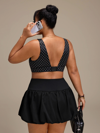 SHEIN Sports Plus Size Women Polka Dot Print Sports Bra, U-Shaped Back Strap With Buckle For Easy On/Off, High Support Fitness Bra, Suitable For Running, Gym, Yoga Training
