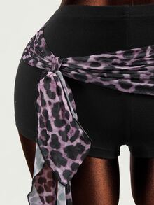 Mistrie Women's Leopard Print Sexy Party Shorts With Straps And Ribbon, 2 Pieces Set - Black - View 10