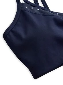 SHEIN Cheerettes Women's 2 In 1 Patchwork Casual Daily Sports Bra - Blue - View 5