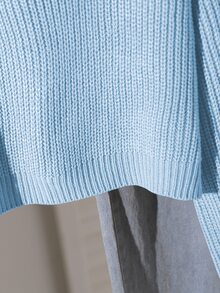 Teen Girls Solid Color Casual Baggy Cute Lazy Pullover Sweater Round Neck Autumn/Winter New Loose Versatile Knit Crop Top Sixth Form Prom Navy Blue - Blue - View 7