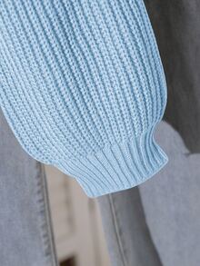 Teen Girls Solid Color Casual Baggy Cute Lazy Pullover Sweater Round Neck Autumn/Winter New Loose Versatile Knit Crop Top Sixth Form Prom Navy Blue - Blue - View 8