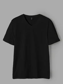 Mainfolk Men 100% Cotton Solid V Neck Tee, Vacation, Father's Day Gifts, Football - Black - View 3