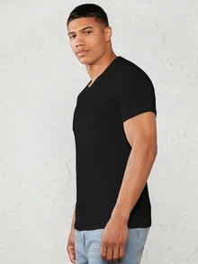 Mainfolk Men 100% Cotton Solid V Neck Tee, Vacation, Father's Day Gifts, Football - Black - View 5