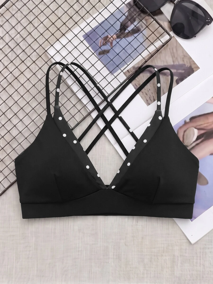 SHEIN Cheerettes 女款 2 合 1 拼接休閒日常運動內衣 - 黑色 - 查看 1