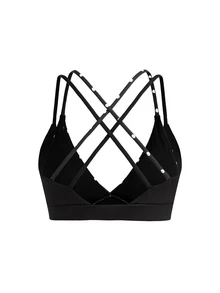 SHEIN Cheerettes 女款 2 合 1 拼接休閒日常運動內衣 - 黑色 - 查看 4