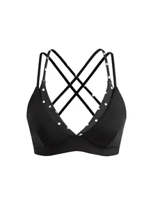 SHEIN Cheerettes 女款 2 合 1 拼接休閒日常運動內衣 - 黑色 - 查看 3