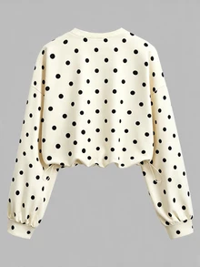 Olithes New Round Neck Polka Dot Drawstring Hem Sweatshirt - Apricot - View 2
