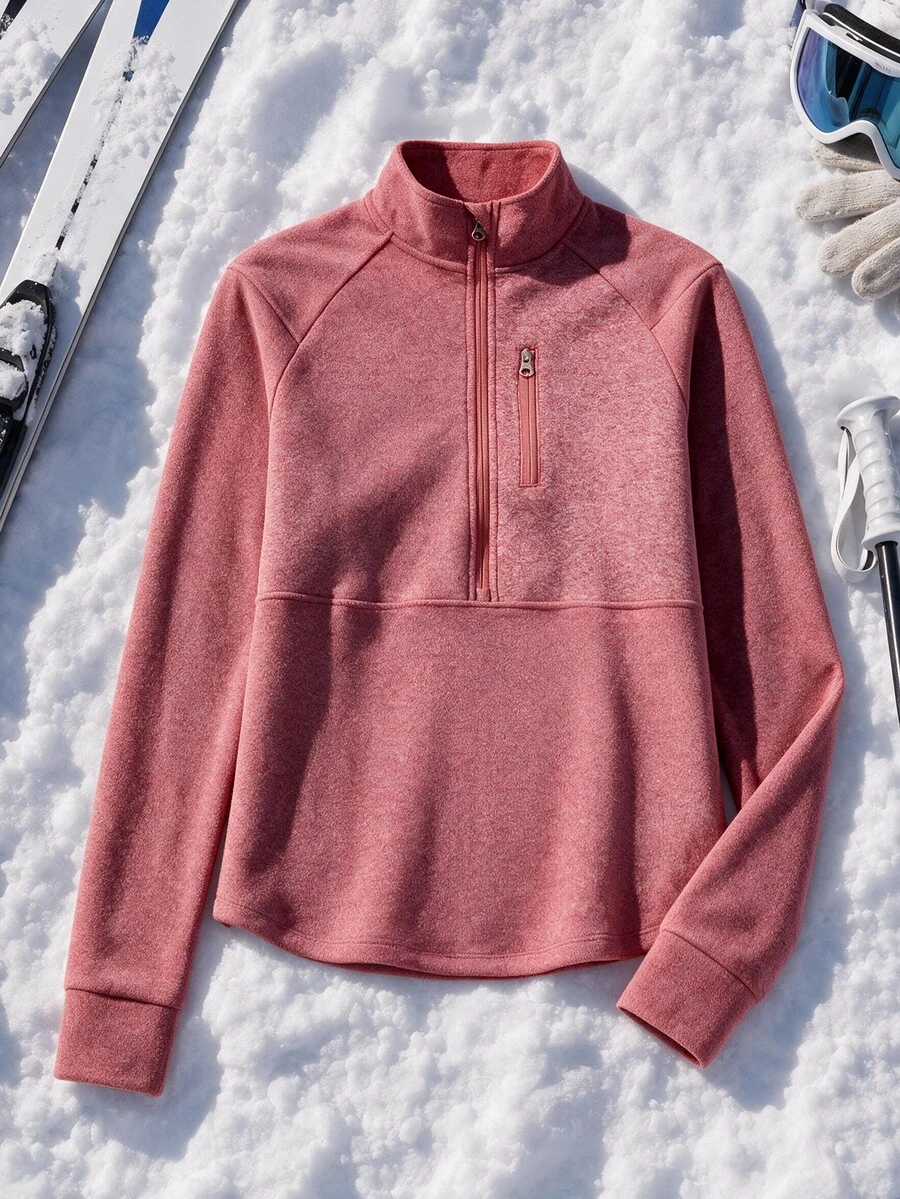 In My Nature Women's Solid Color Long Sleeve Half-Zip Fleece Outdoor Jacket - Red - View 1
