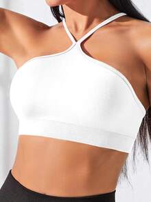 Velisys Velisys 2PCS Sports T-Shirt Racerback Tank Top Curved Bust Fashionable Versatile Workout Bra Tops Ribbed Black And White Halter Gym Summer Sporty Athleisure - Multicolor - View 3