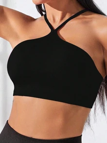 Velisys Velisys 2PCS Sports T-Shirt Racerback Tank Top Curved Bust Fashionable Versatile Workout Bra Tops Ribbed Black And White Halter Gym Summer Sporty Athleisure - Multicolor - View 4