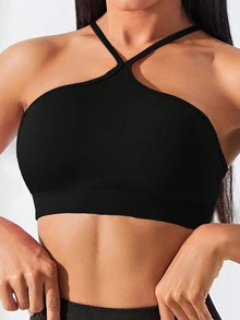 Velisys Velisys 2PCS Sports T-Shirt Racerback Tank Top Curved Bust Fashionable Versatile Workout Bra Tops Ribbed Black And White Halter Gym Summer Sporty Athleisure - Multicolor - View 7