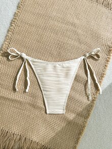 SHEIN Swim Women's Swimwear Beige Summer Boho Beach Holiday,Sequin Shell Decor Textured Fabric Ruched Tie Side Bikini Bottoms, Seashell Beaded Bathing Suit - Multicolor - View 6