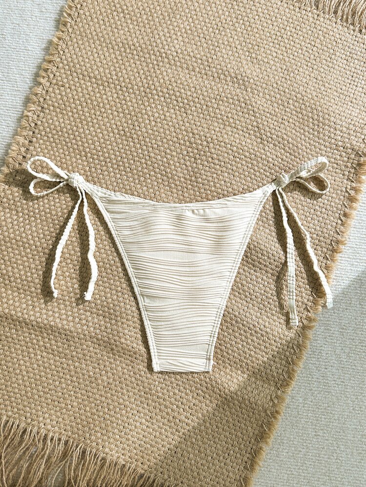 SHEIN Swim Women's Swimwear Beige Summer Boho Beach Holiday,Sequin Shell Decor Textured Fabric Ruched Tie Side Bikini Bottoms, Seashell Beaded Bathing Suit - Multicolor - View 5