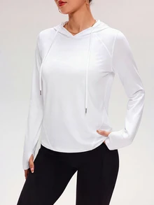 SHEIN Cheerettes 女款長袖極簡風運動運動衫 - 白色 - 查看 1