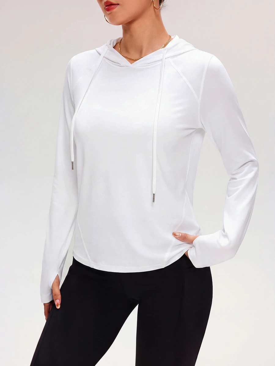 SHEIN Cheerettes 女款長袖極簡風運動運動衫 - 白色 - 查看 1