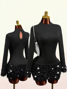 Mistrie Women's Solid Color Casual Elegant Daily Autumn Dress Cocktail Night Out Black - Black - View 3