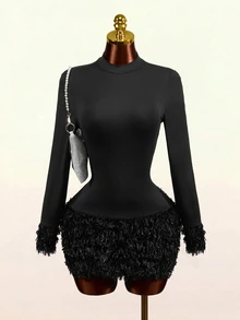 Mistrie Women's Solid Color Casual Elegant Daily Autumn Dress Cocktail Night Out Black - Black - View 5